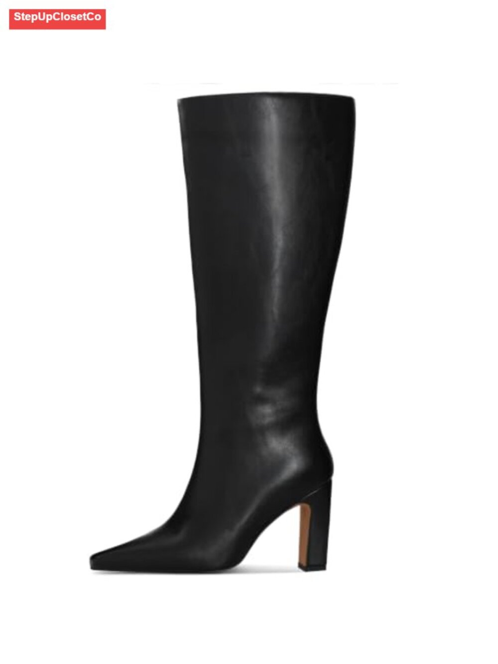 Wide Calf Knee High Boots Square Toe Chunky Block Heel Faux Leather Side Zip